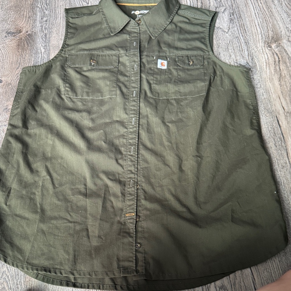 Carhartt Dark Green Sleeveless Button-Up
